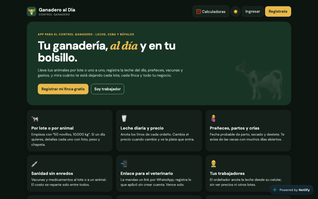 Pantalla de inicio de Ganadero al Día